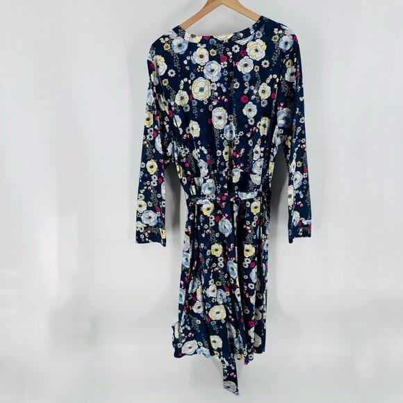 Talbots NWT Plus Size 22W Falling Blossoms Floral Wrap Dress Navy - Picture 3 of 9